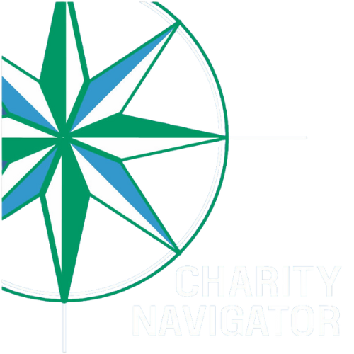 A green and blue compass with the words charity navigator below it.