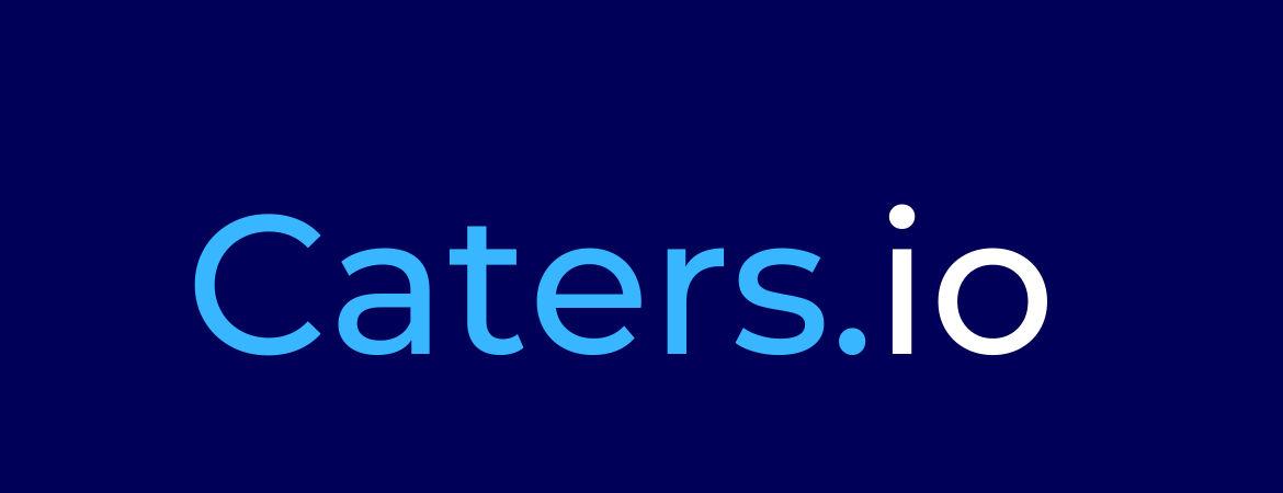 A blue background with the word caters.io on it