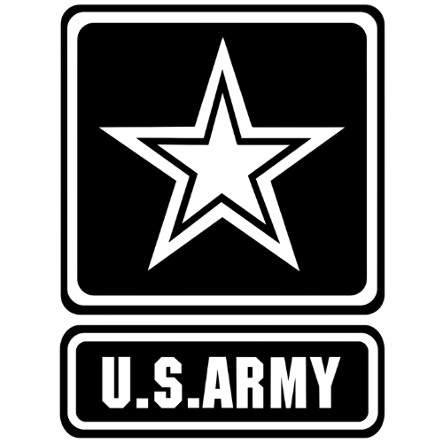 A black and white u.s. army logo with a star in a square.