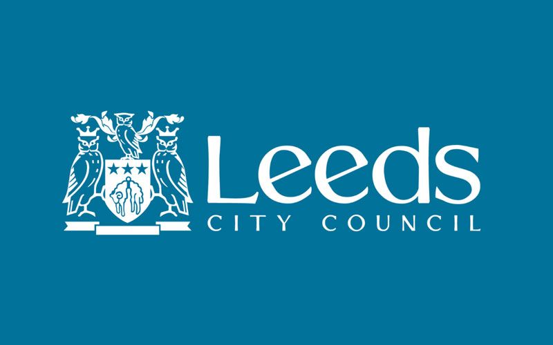 The leeds city council logo is on a blue background