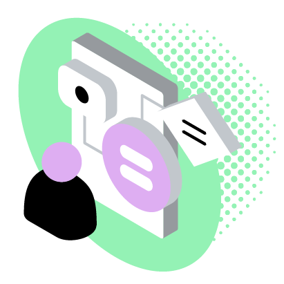 Office teamwork: Four people at desks, looking at papers and computer. Bright, open office with plants.