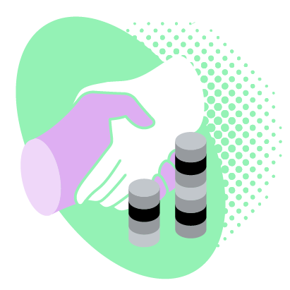 Handshake with stacks of coins.