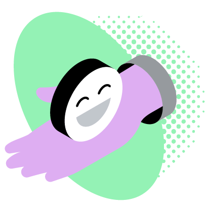 A hand holding a smiling, circular face with a bracelet, against a green and white background.