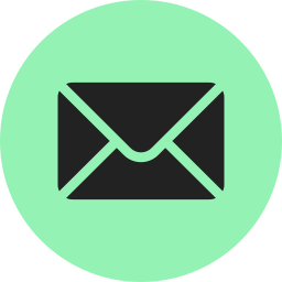 Black envelope icon in a mint green circle.
