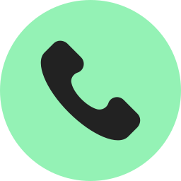 Black telephone handset icon on a light green circle.