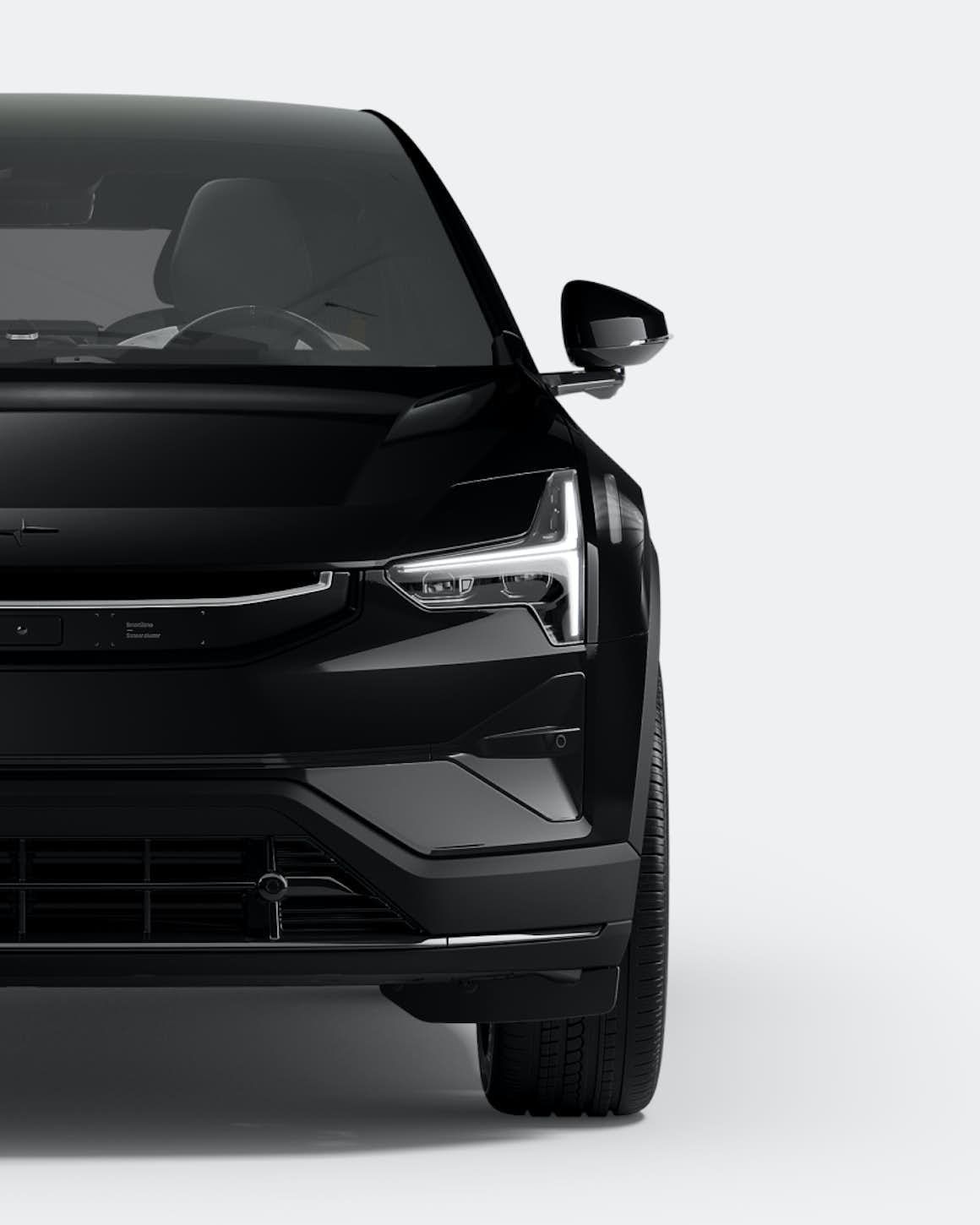 De rechterhelft van een elektrische Polestar 3 SUV staat model met een witte achtergrond
