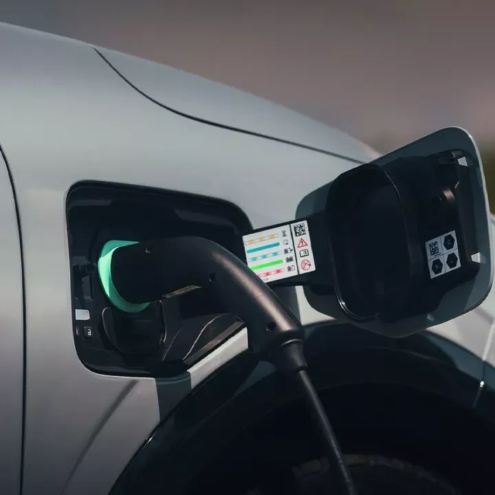 Een laadkabel zit in de laadpoort van de Renault Megane e-Tech