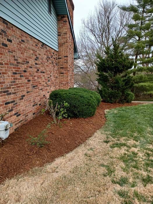 A brick house with a lush green lawn in front of it.