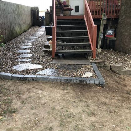 A set of stairs leading up to a house.