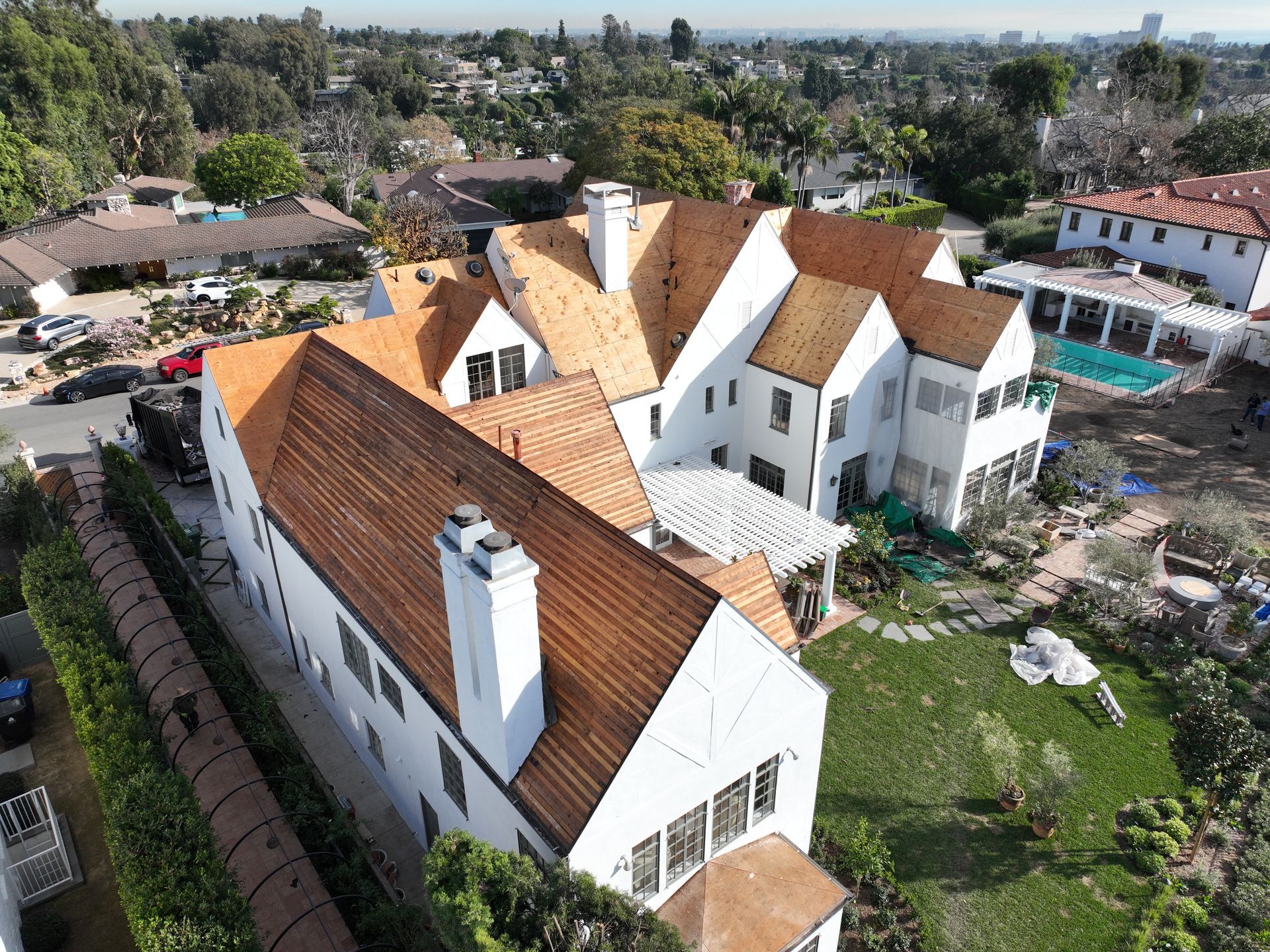 beginning metal roofing on mansion