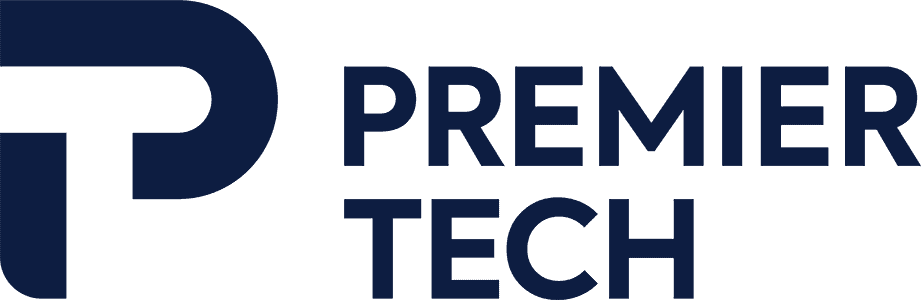 Le logo de premier tech est un logo bleu et blanc sur fond blanc.