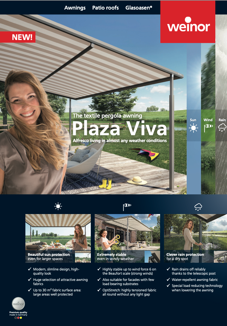 A woman is standing under a canopy on a patio.