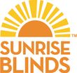 A logo for sunrise blinds with a sun in the center