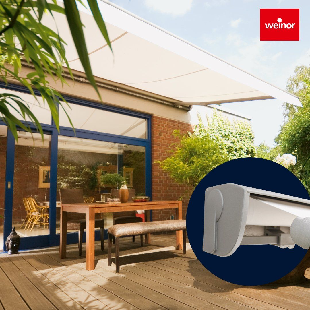 A picture of a weinor awning on a deck