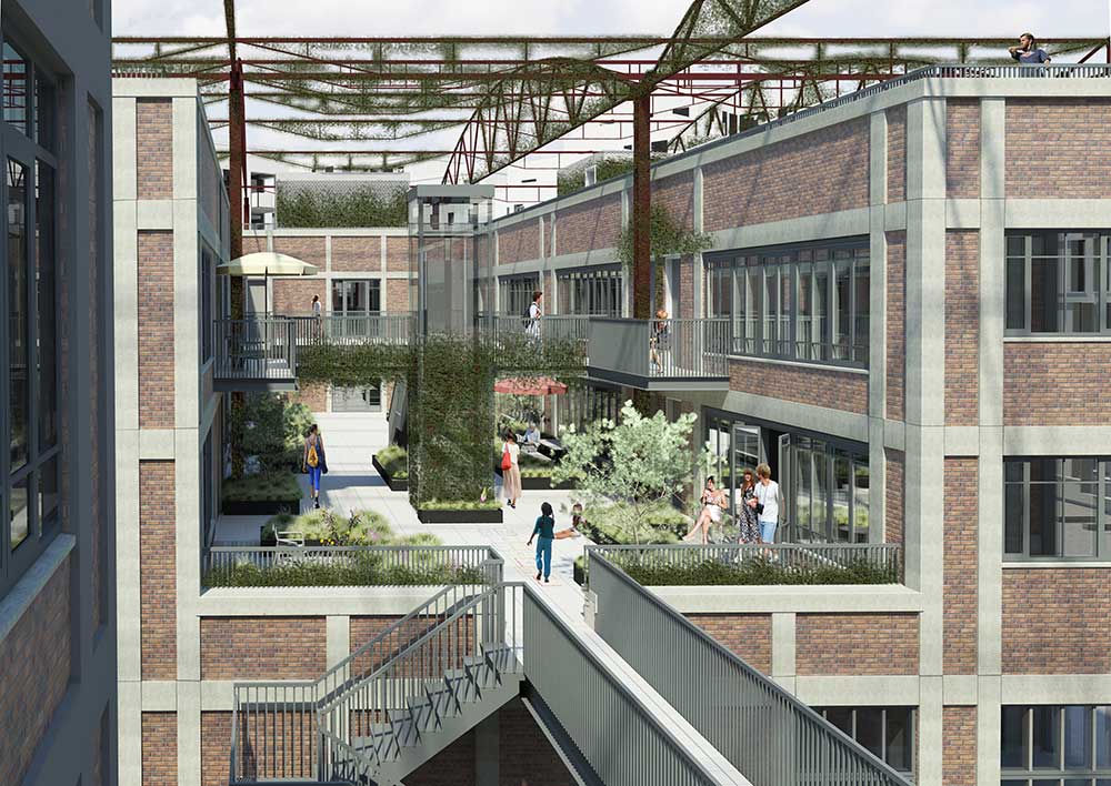 pladehallen med udendørs gå plads og natur