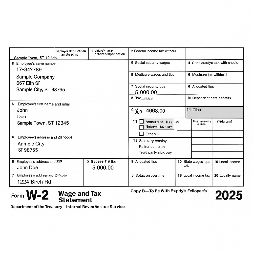 A wage and tax statement for 2025 is shown on a white background.