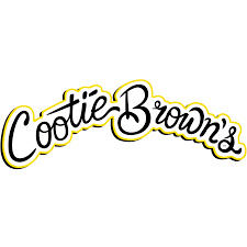 The logo for cootie brown 's is yellow and black.