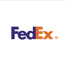 The fedex logo is blue and orange on a white background.