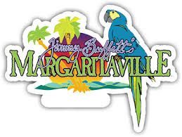 A sticker with a parrot and the words `` margaritaville '' on it.