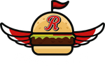 Red winged hamburger logo with a stylized “R” on top and a small flag