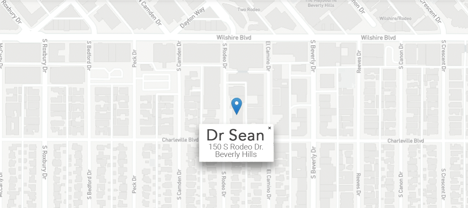 A map of a Beverly Hills streets, showing the location of Dr. Sean Plastic Surgery office