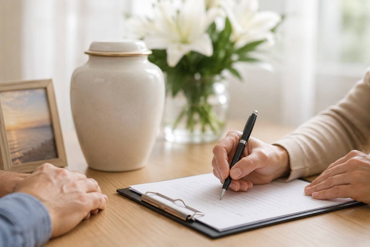Family reviewing and updating funeral planning documents in Santee, California