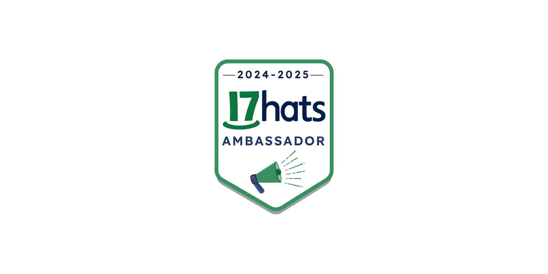 A logo for 17hats ambassador with a megaphone on it. 2024-2025