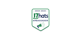 A logo for 17hats ambassador with a megaphone on it. 2024-2025