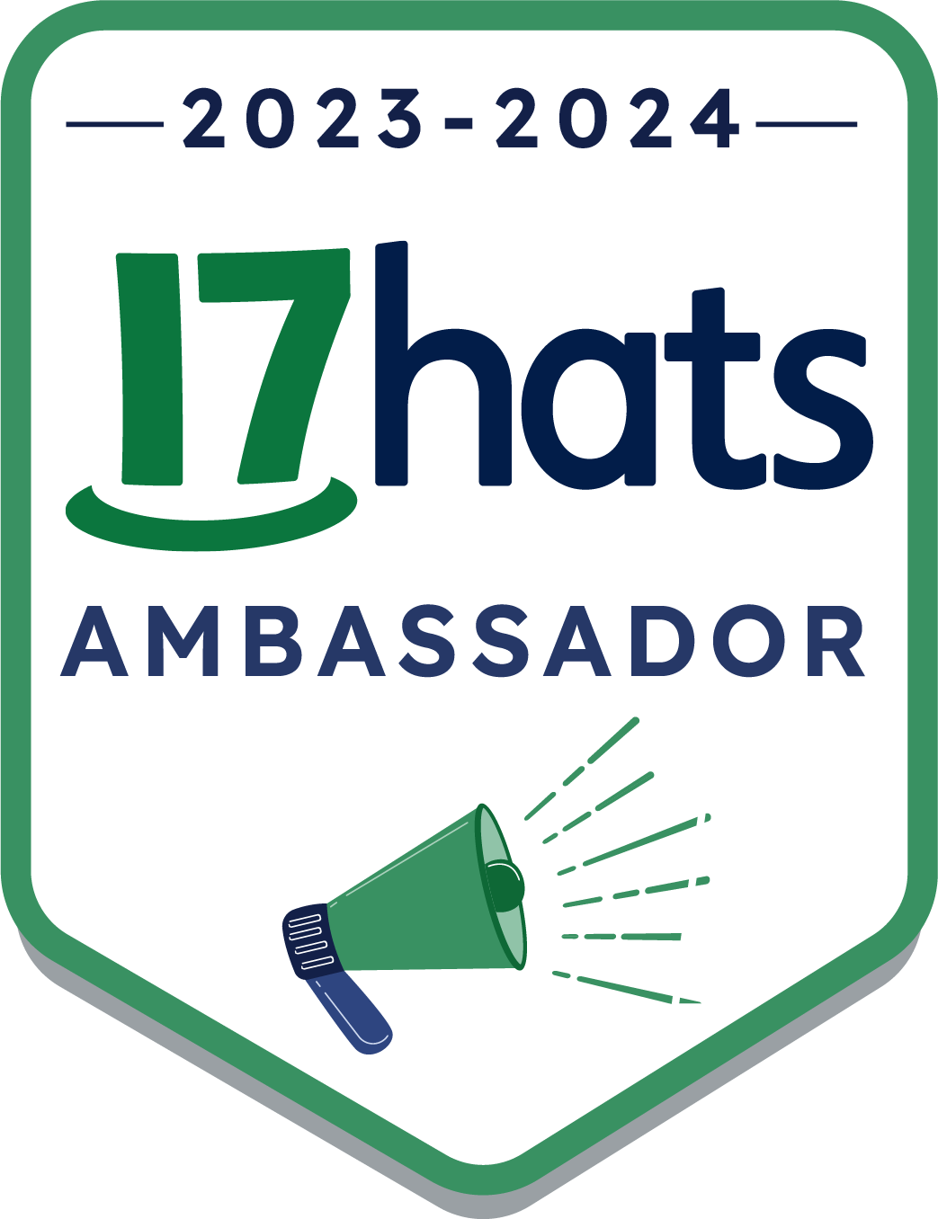 A logo for a 17hats ambassador with a green megaphone.