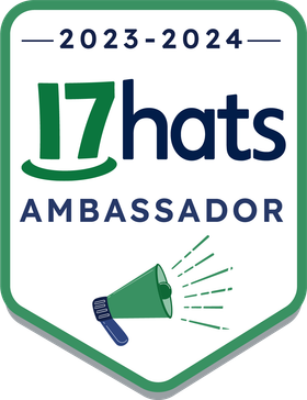 A logo for a 17hats ambassador with a green megaphone. 2023-2024