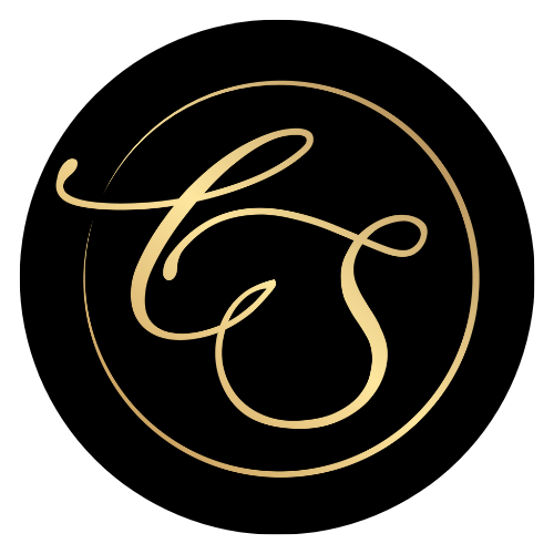 Cali Soiree Logo -vThe letter c and s are in a gold circle on a black background.