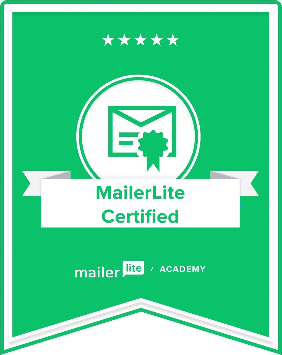A green sign that says mailerlite certified on it