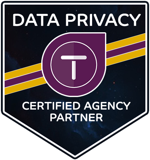 A badge that says data privacy certified agency partner. Termageddon