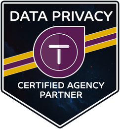 A badge that says data privacy certified agency partner. Termageddon