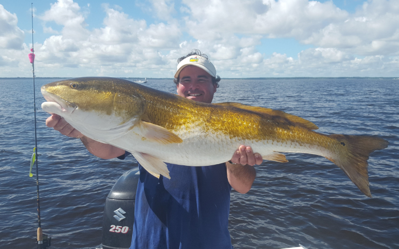 A man is holding a large fish on a boat.