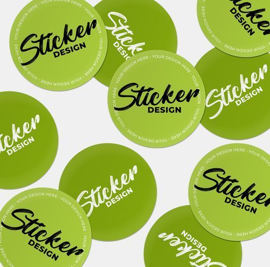 A bunch of green stickers that say sticker design