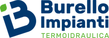 A blue and white logo for burello impianti.