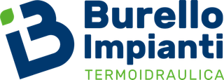 A blue and white logo for burello impianti.