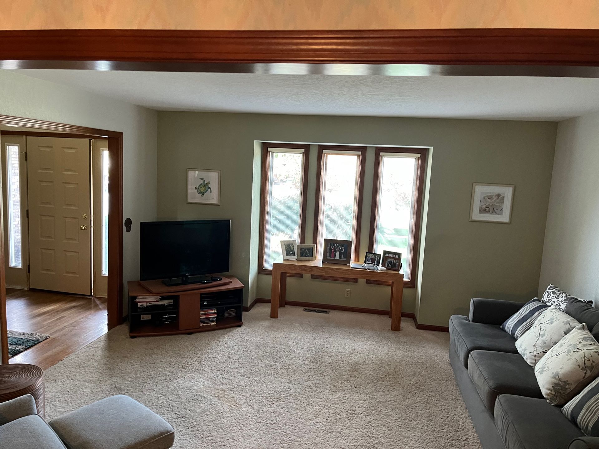 A living room with a couch and a flat screen tv