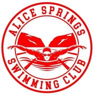 A red and white circular logo for the Alice Springs Swimming Club, featuring a swimmer performing a butterfly stroke.