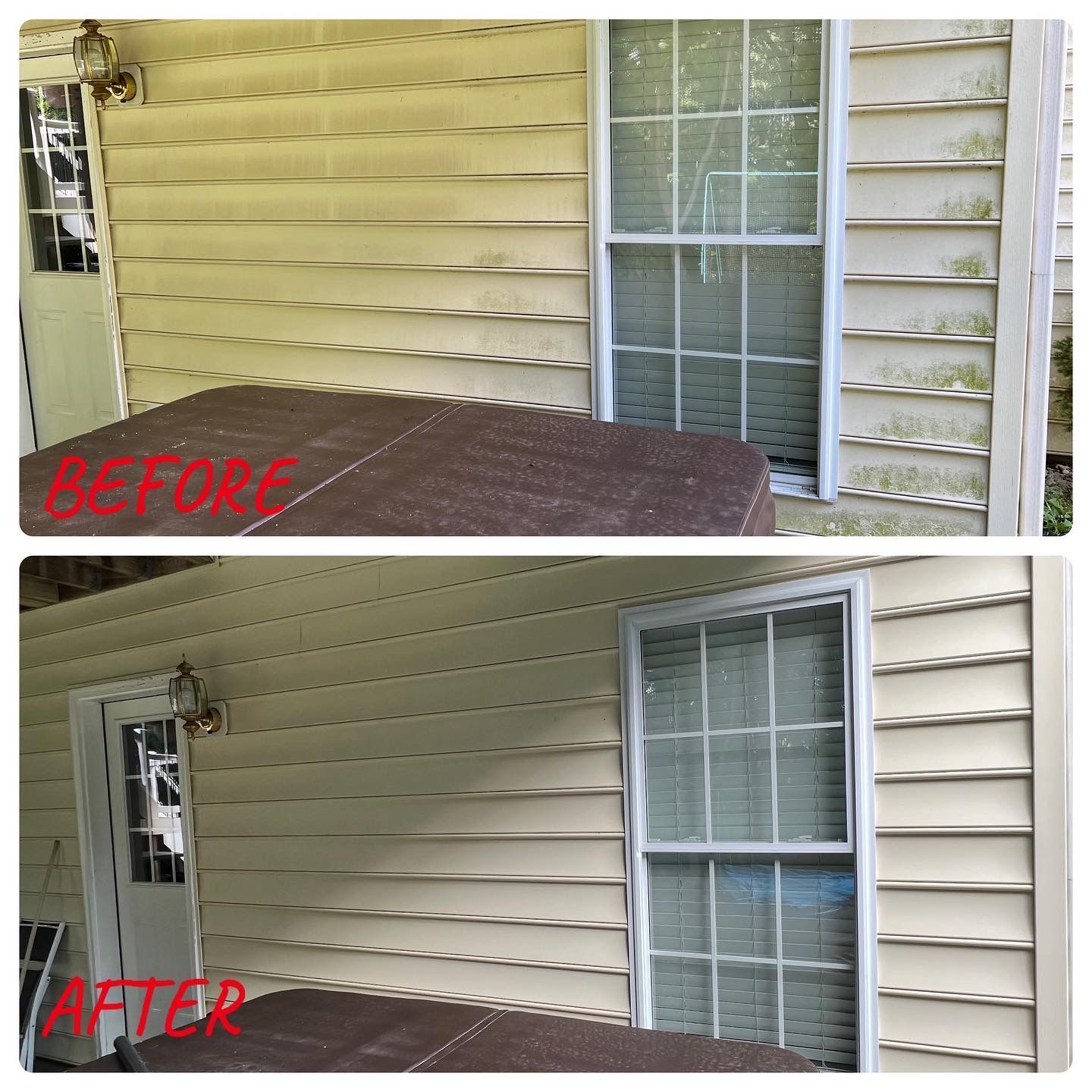 A before and after picture of a house with a window.
