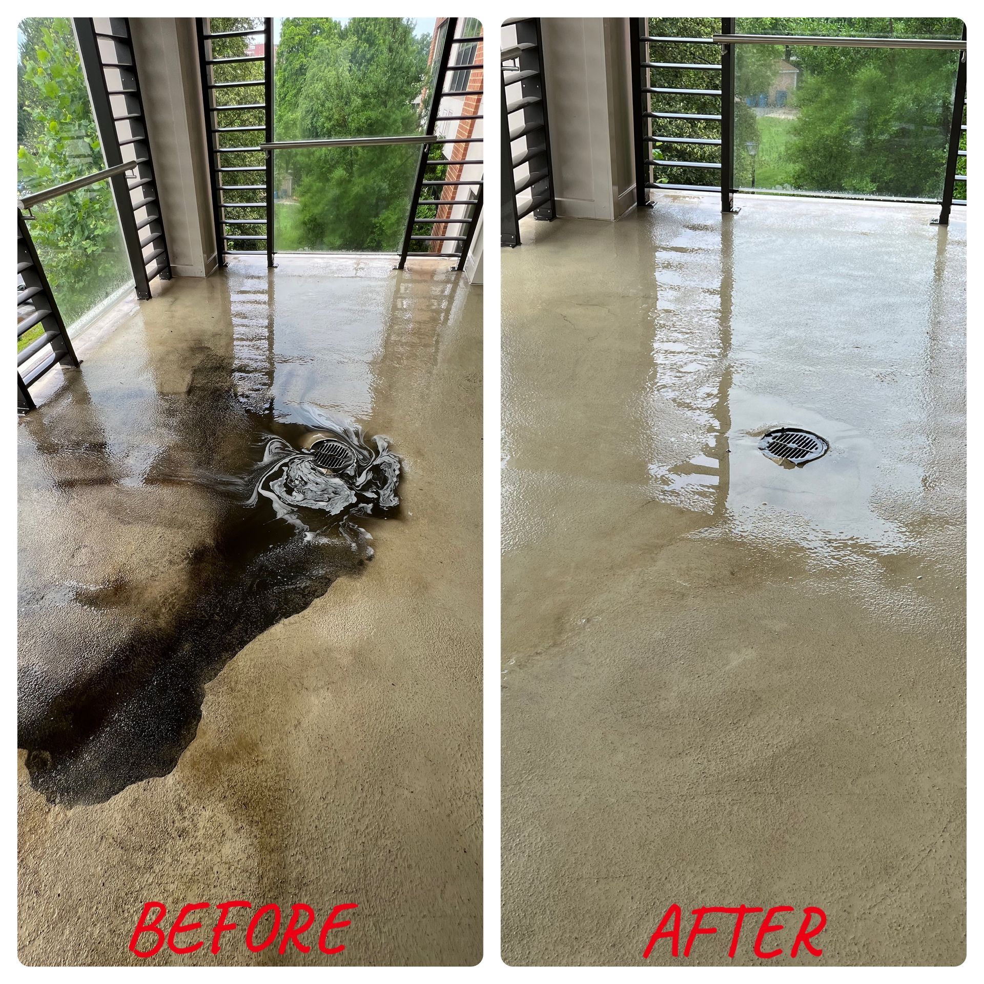 A before and after photo of a flooded floor