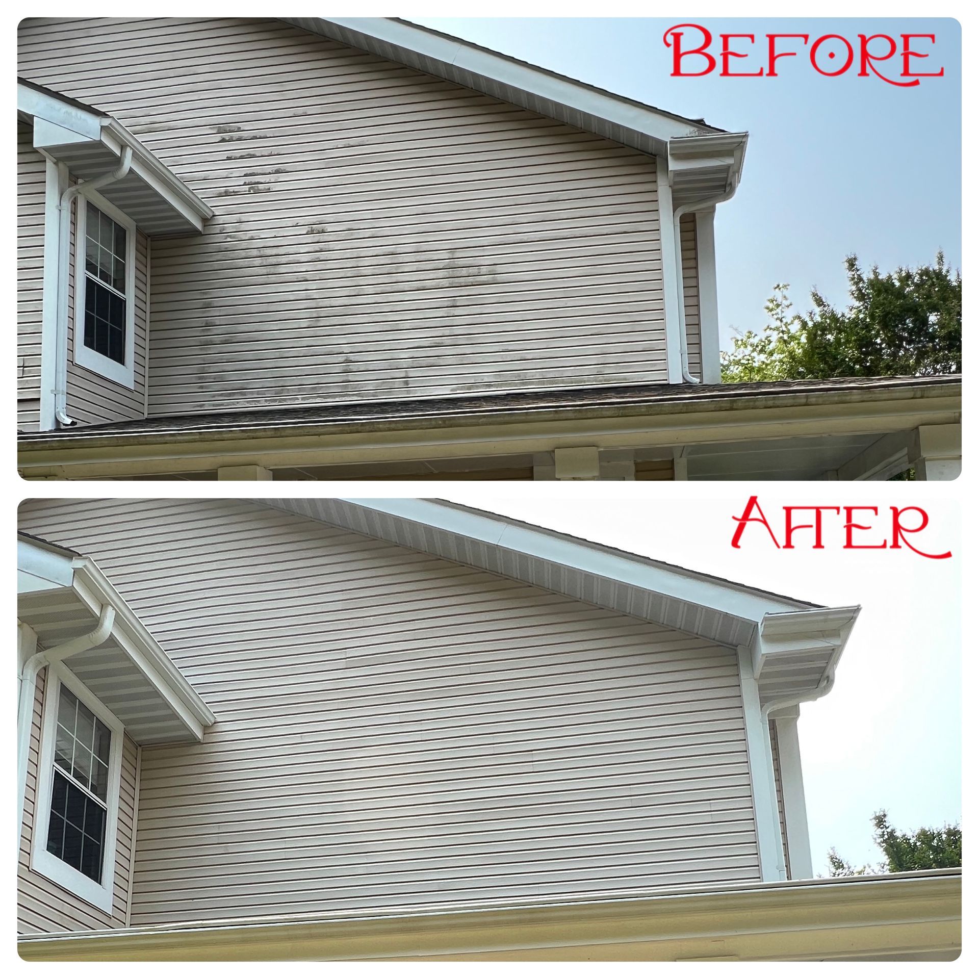 A before and after picture of a house 's roof