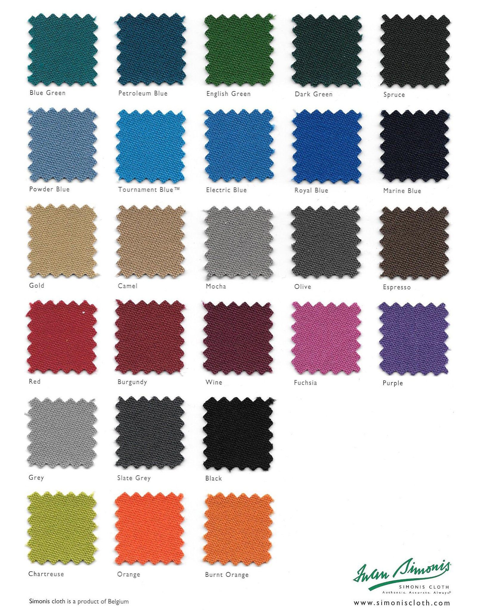 Billiards Table Fabric Colors Set Two