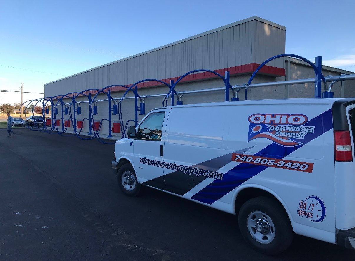Car Wash Equipment — Parked White Bus in Lancaster, OH