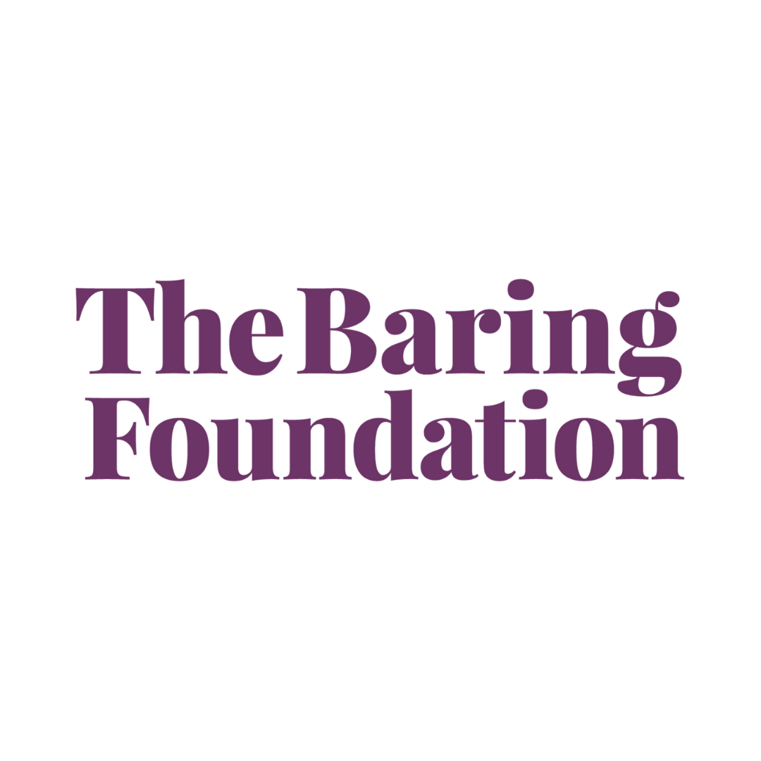 A purple logo for the baring foundation on a white background.