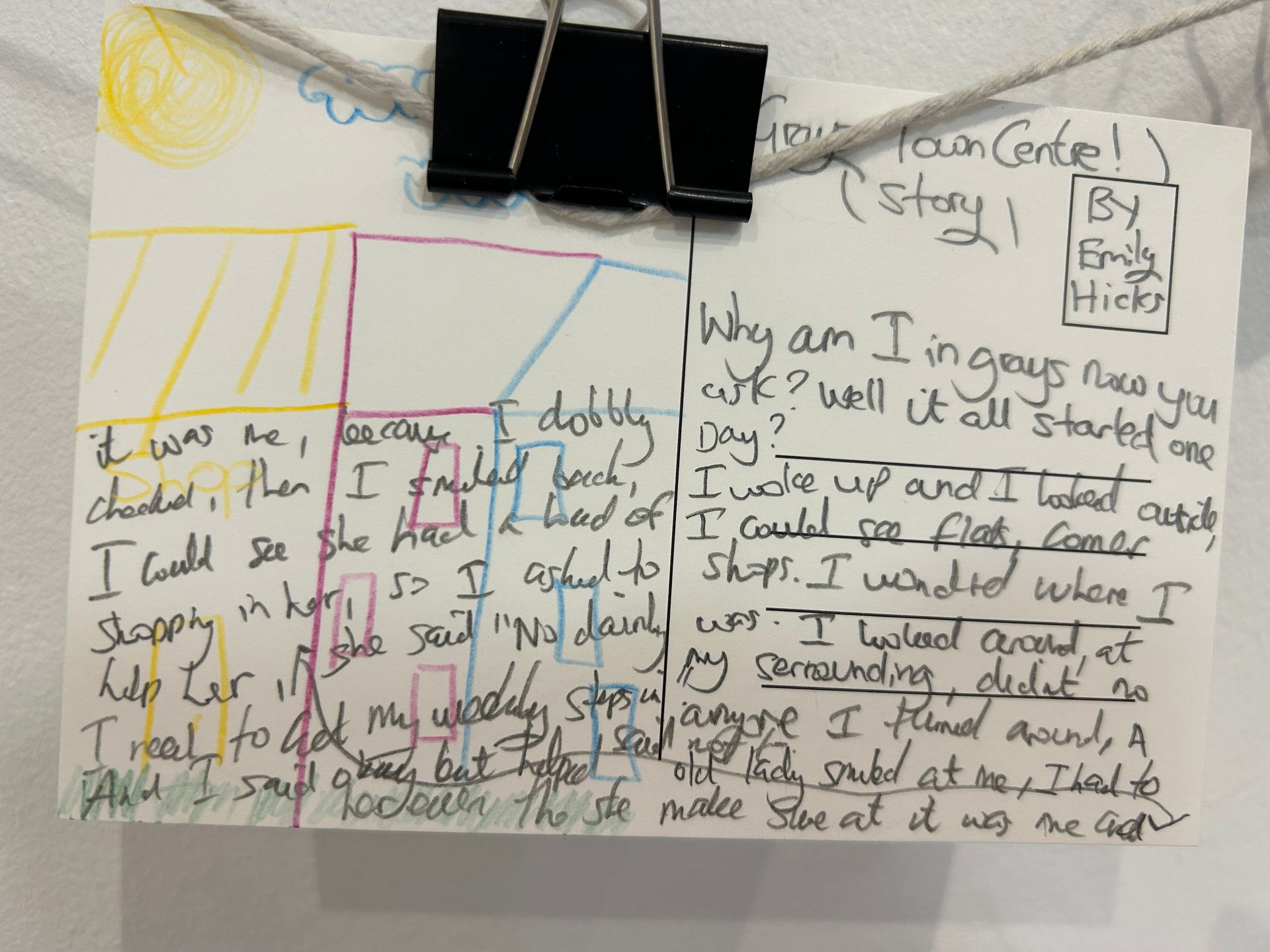 A piece of paper with a drawing and writing on it