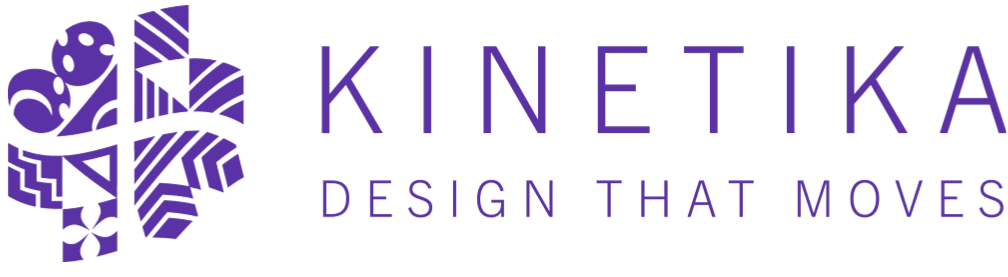 A purple logo for kinetica design that moves