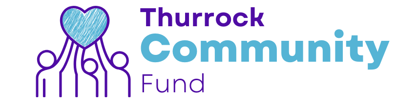 A logo for the thurrock community fund with a heart and people holding hands