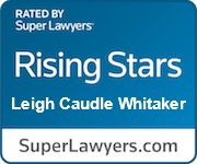 the logo for rising stars leigh caudle whitaker is blue and white .